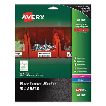 Avery Surface Safe Id Labels Inkjet/laser Printers 0.88 X 2.63 White 33/sheet 25 Sheets/pack - Office - Avery®