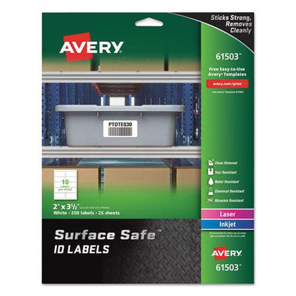 Avery Surface Safe Id Labels Inkjet/laser Printers 2 X 3.5 White 10/sheet 25 Sheets/pack - Office - Avery®