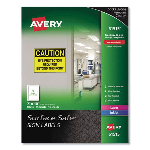 Avery Surface Safe Removable Label Safety Signs Inkjet/laser Printers 3.5 X 5 White 4/sheet 15 Sheets/pack - Office - Avery®
