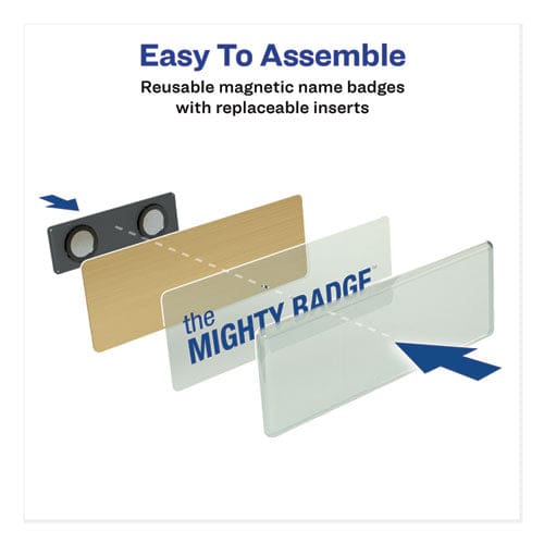 Avery The Mighty Badge Name Badge Holder Kit Horizontal 3 X 1 Laser Gold 10 Holders/ 80 Inserts - Office - Avery®