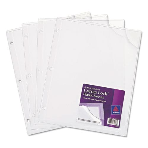 Avery Three-hole Punched Corner Lock Plastic Sleeves 9.5 X 11.75 Clear 4/pack - School Supplies - Avery®
