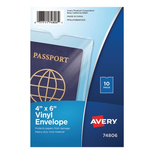 Avery Top-load Clear Vinyl Envelopes W/thumb Notch 4 X 6 Clear 10/pack - School Supplies - Avery®