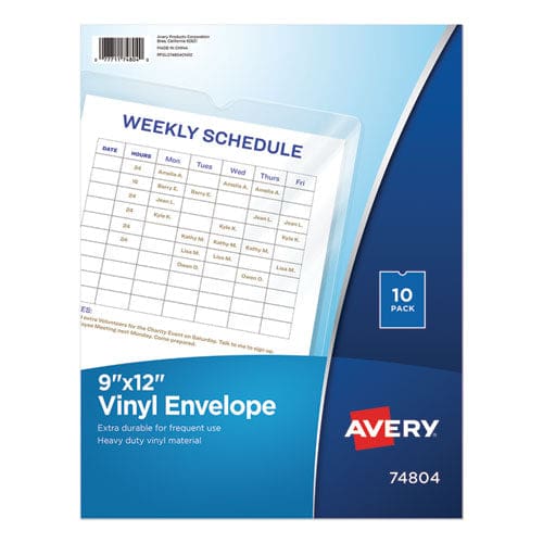 Avery Top-load Clear Vinyl Envelopes W/thumb Notch 9” X 12” Clear 10/pack - School Supplies - Avery®
