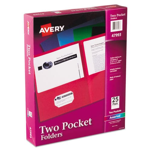 Avery Two-pocket Folder 40-sheet Capacity 11 X 8.5 Assorted Colors 25/box - School Supplies - Avery®