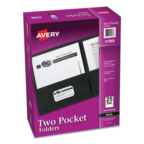 Avery Two-pocket Folder 40-sheet Capacity 11 X 8.5 Black 25/box - School Supplies - Avery®