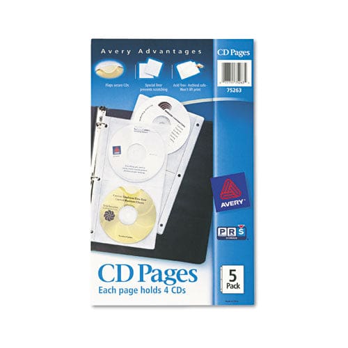 Avery Two-sided Cd Organizer Sheets For Three-ring Binder 4 Disc Capacity Clear 5/pack - Technology - Avery®