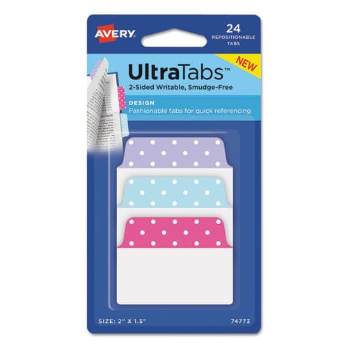 Avery Ultra Tabs Repositionable Tabs Dot Designs: 2 X 1.5 1/5-cut Assorted Colors 24/pack - Office - Avery®