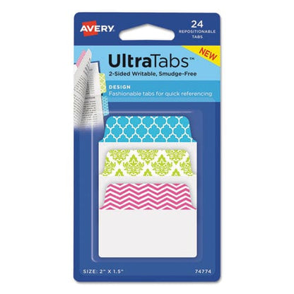 Avery Ultra Tabs Repositionable Tabs Fashion Patterns: 2 X 1.5 1/5-cut Assorted Colors 24/pack - Office - Avery®