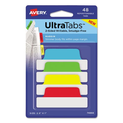 Avery Ultra Tabs Repositionable Tabs Margin Tabs: 2.5 X 1 1/5-cut Assorted Colors 48/pack - Office - Avery®