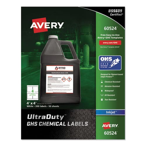 Avery Ultraduty Ghs Chemical Waterproof And Uv Resistant Labels 2 X 4 White 10/sheet 50 Sheets/pack - Office - Avery®