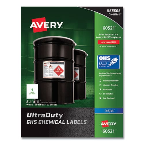 Avery Ultraduty Ghs Chemical Waterproof And Uv Resistant Labels 8.5 X 11 White 50/pack - Office - Avery®