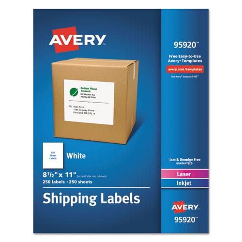 Avery White Shipping Labels-bulk Packs Inkjet/laser Printers 8.5 X 11 White 250/box - Office - Avery®