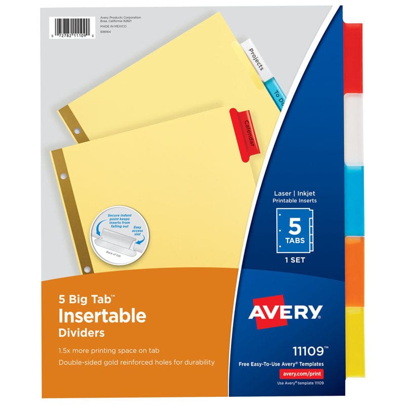 Avery Worksaver Big Tab Insertable Dividers 5 Tab Set (Pack of 12) - Dividers - Avery Products Corp