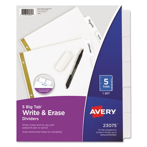 Avery Write And Erase Big Tab Paper Dividers 5-tab 11 X 8.5 White White Tabs 1 Set - School Supplies - Avery®