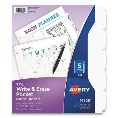 Avery Write And Erase Durable Plastic Dividers With Straight Pocket 5-tab 11.13 X 9.25 White 1 Set - School Supplies - Avery®