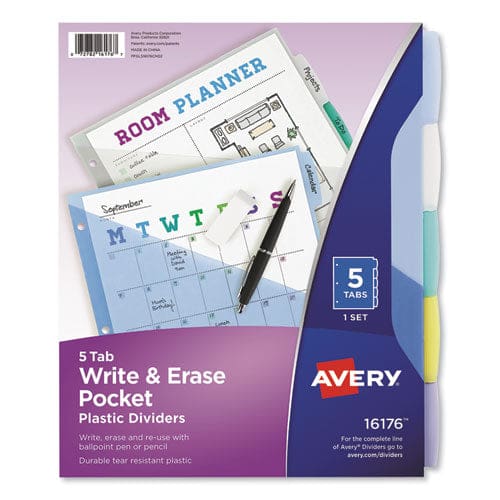 Avery Write And Erase Durable Plastic Dividers With Straight Pocket 5-tab 11.13 X 9.25 White 1 Set - School Supplies - Avery®