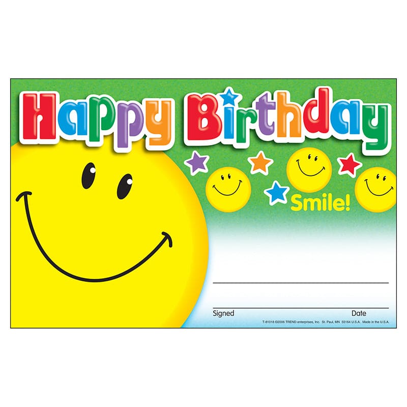 Awards Happy Birthday Smile (Pack of 8) - Awards - Trend Enterprises Inc.