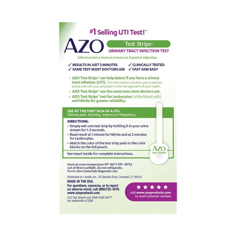 AZO Azo Uti Test Strip Box of 3 Strips - Diagnostics >> Test Strips - AZO