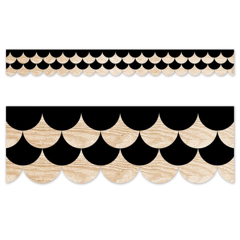 Black & Wood Scallops Cd Ez Border (Pack of 8)