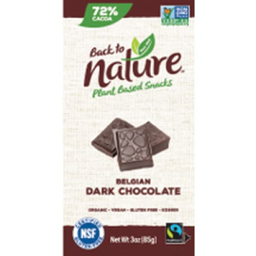 BACK TO NATURE Grocery > Refrigerated BACK TO NATURE: 72 Percent Dark Belgian Chocolate Bar, 3 oz