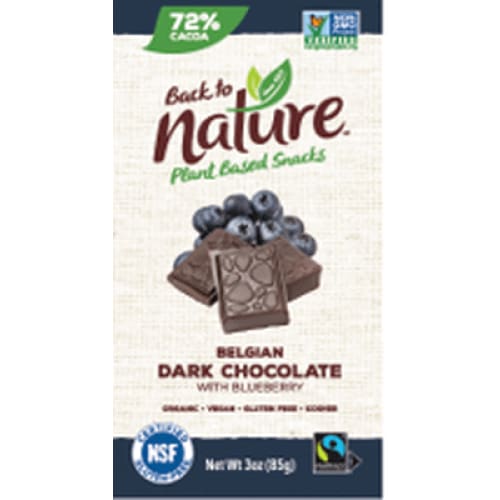 BACK TO NATURE Grocery > Refrigerated BACK TO NATURE: Dark Belgian Chocolate Bar With Blueberry, 3 oz