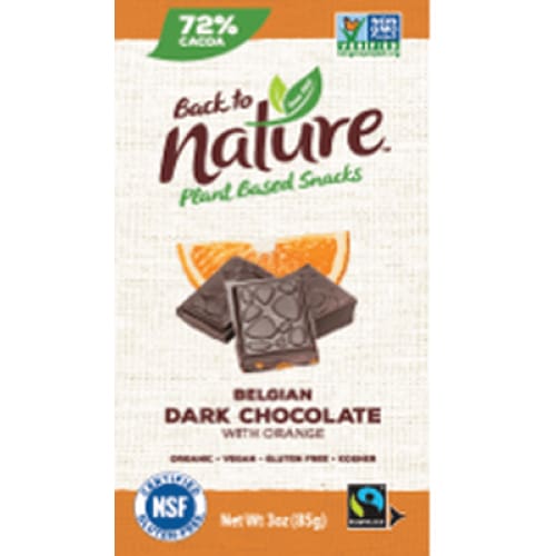 BACK TO NATURE Grocery > Refrigerated BACK TO NATURE: Dark Belgian Chocolate Bar With Orange, 3 oz