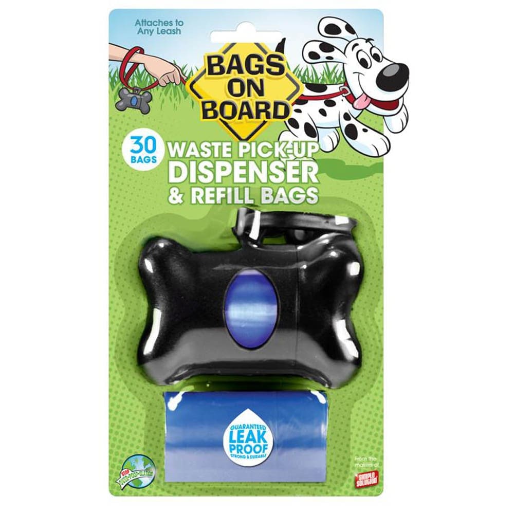 Bags on Board Bone Waste Pick-up Bag Dispenser with Dookie Dock Black 2 rolls of 15 pet waste bags 9 in x 14 in - Pet Supplies - Bags