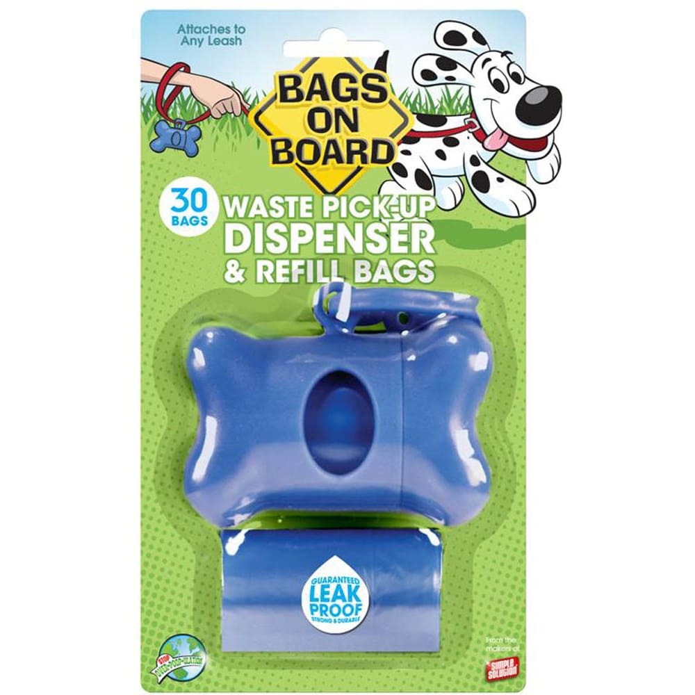 Bags on Board Bone Waste Pick-up Bag Dispenser with Dookie Dock Blue 2 rolls of 15 pet waste bags 9 in x 14 in - Pet Supplies - Bags