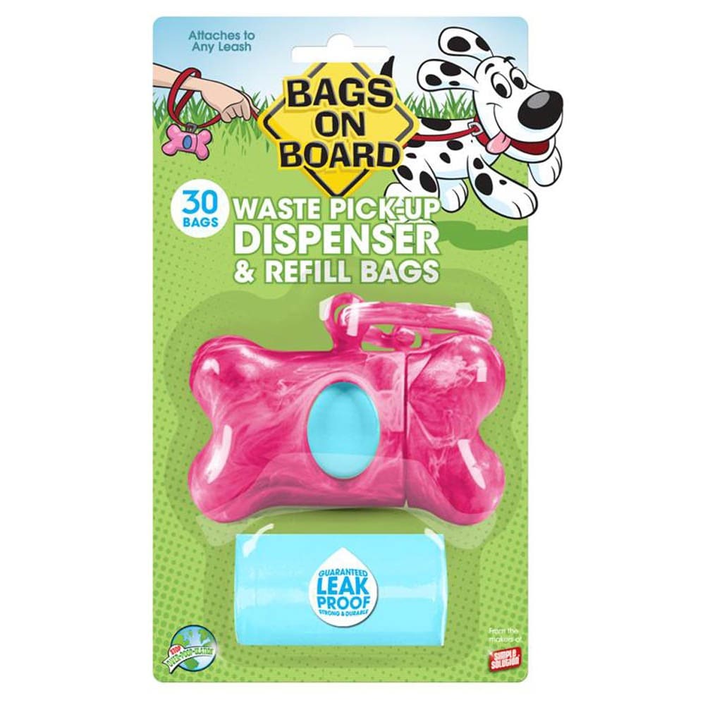 Bags on Board Bone Waste Pick-up Bag Dispenser with Dookie Dock Pink 2 rolls of 15 pet waste bags 9 in x 14 in - Pet Supplies - Bags