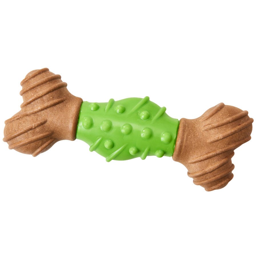 Bam-Bone Dental Bone Dog Toy Green-Brown 6in - Pet Supplies - Bam-Bone