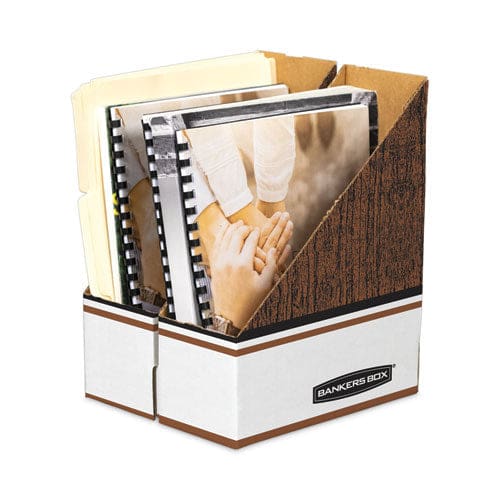 Bankers Box Corrugated Cardboard Magazine File 4 X 11 X 12.25 Wood Grain 12/carton - School Supplies - Bankers Box®