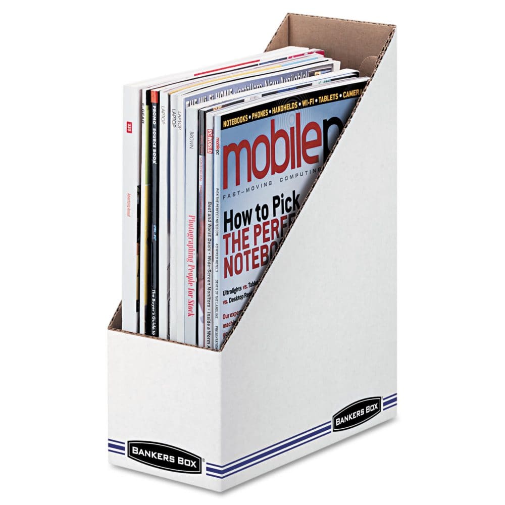 Bankers Box Corrugated Cardboard Magazine File White (4W x 9 1/4D x 11 3/4H 12/Carton) - Portable Storage Boxes & Drawers - Bankers Box