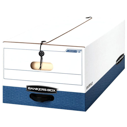 Bankers Box Liberty Heavy-Duty Strength Storage Box White/Blue (Legal 12/Carton) - Portable Storage Boxes & Drawers - Bankers Box