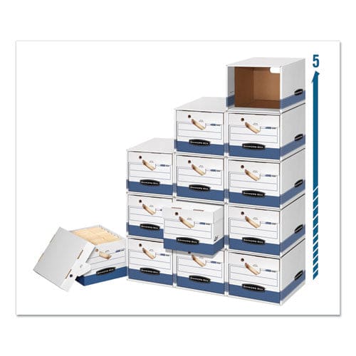 Bankers Box Presto Ergonomic Design Storage Boxes Letter/legal Files 12.88 X 16.5 X 10.38 White/blue 12/carton - School Supplies - Bankers