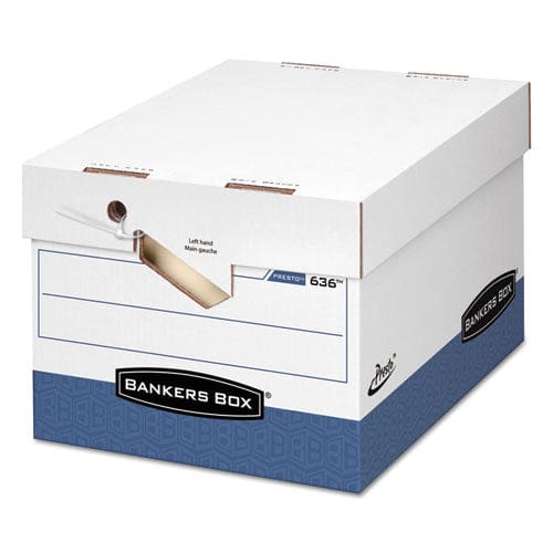Bankers Box Presto Ergonomic Design Storage Boxes Letter/legal Files 12.88 X 16.5 X 10.38 White/blue 12/carton - School Supplies - Bankers