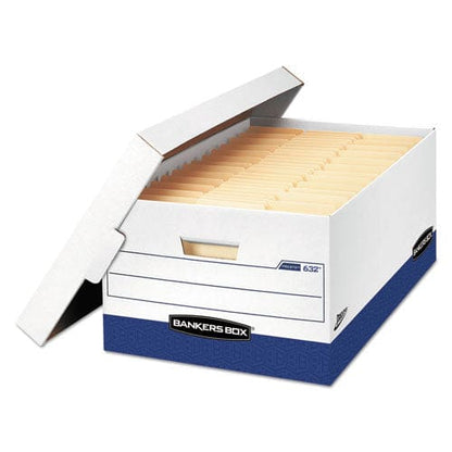 Bankers Box Presto Heavy-duty Storage Boxes Legal Files 16 X 10.38 White/blue 12/carton - School Supplies - Bankers Box®