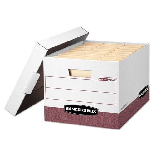 Bankers Box R-kive Heavy-duty Storage Boxes Letter/legal Files 12.75 X 16.5 X 10.38 White/red 12/carton - School Supplies - Bankers Box®