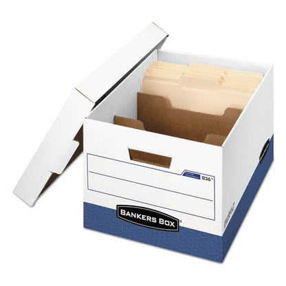 Bankers Box R-kive Heavy-duty Storage Boxes With Dividers Letter/legal Files 12.75 X 16.5 X 10.38 White/blue 12/carton - School Supplies -