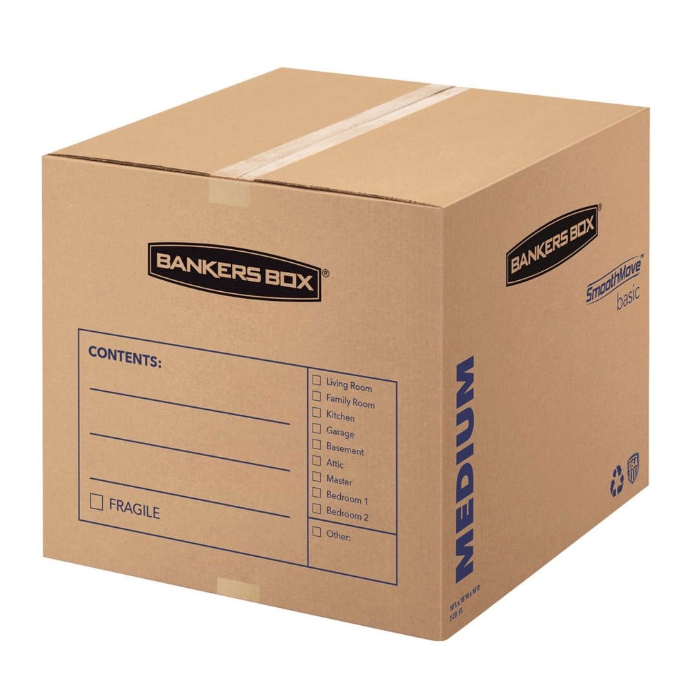 Bankers Box SmoothMove Basic Medium Moving Boxes Kraft/Black (18 1/4 x 18 1/4 x 16 3/8 20ct.) - Portable Storage Boxes & Drawers - Bankers