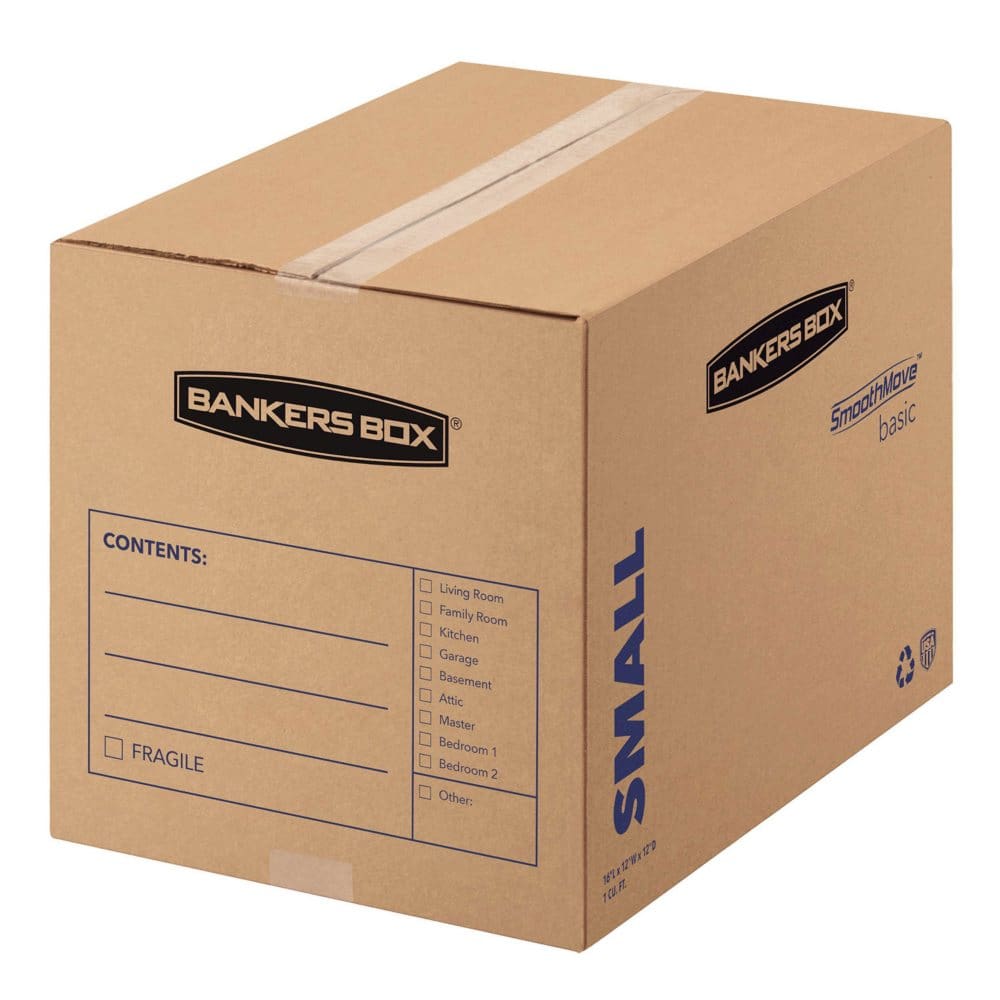 Bankers Box SmoothMove Basic Small Moving Boxes Kraft/Black (16 1/2 x 12 1/4 x 12 5/8 25ct.) - Portable Storage Boxes & Drawers - Bankers