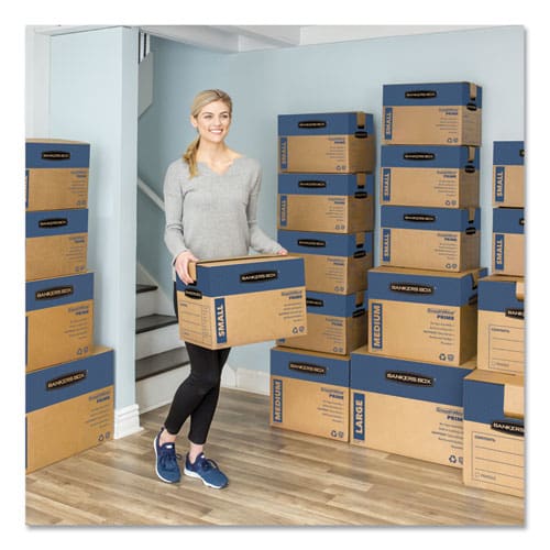Bankers Box Smoothmove Prime Moving/storage Boxes Hinged Lid Regular Slotted Container Medium 18 X 18 X 16 Brown/blue 8/carton - Office -
