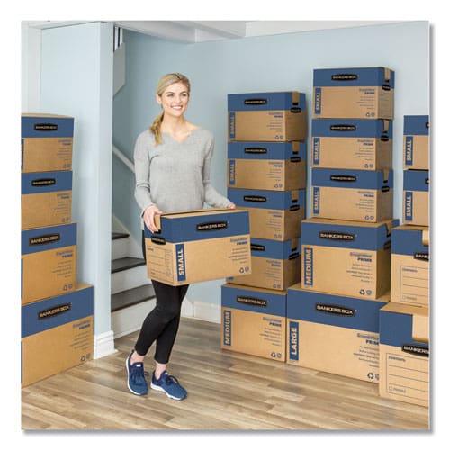 Bankers Box Smoothmove Prime Moving/storage Boxes Hinged Lid Regular Slotted Container Medium 18 X 18 X 16 Brown/blue 8/carton - Office -