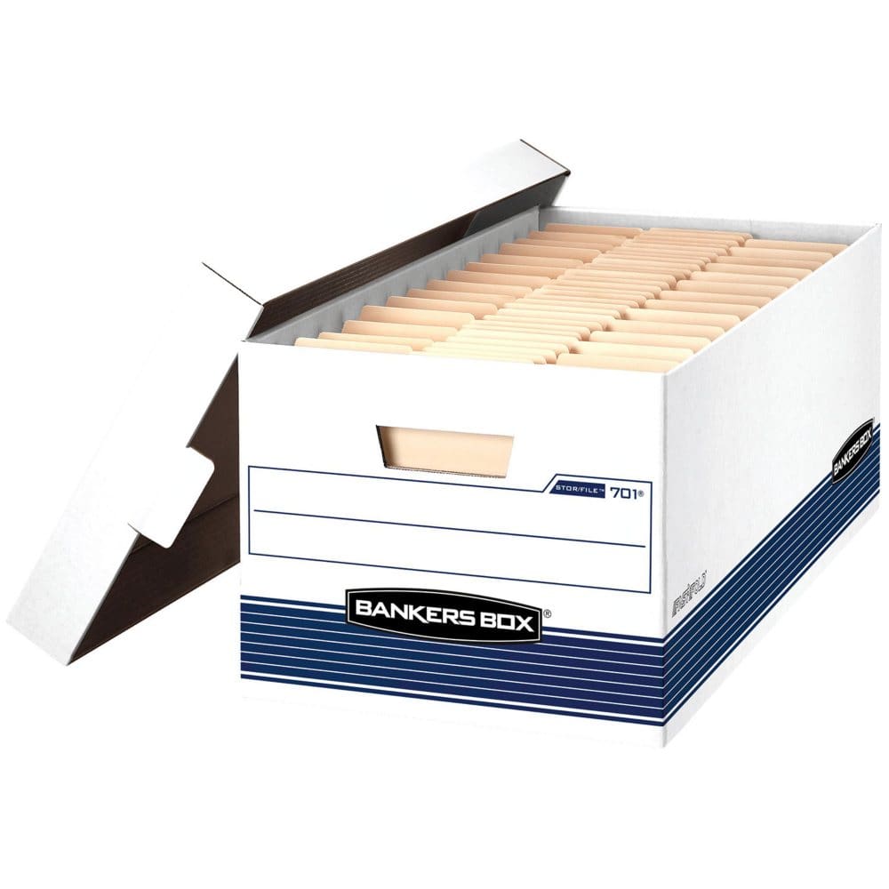 Bankers Box Storage Box with Lift Lid White/Blue (Letter 12/Carton) - Portable Storage Boxes & Drawers - Bankers Box