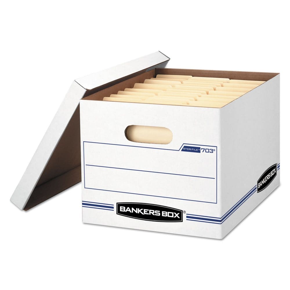 Bankers Box Storage Box with Lift-off Lid White/Blue (Letter/Legal 12/Carton) - Portable Storage Boxes & Drawers - Bankers Box