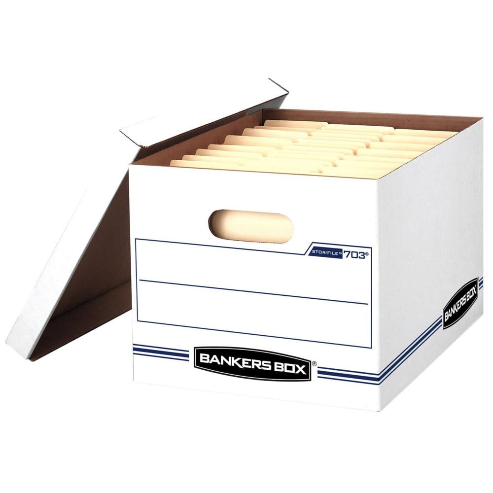 Bankers Box STOR/FILE Storage Box with Lift-off Lid White/Blue Letter/Legal (4 per carton) - Portable Storage Boxes & Drawers - Bankers Box