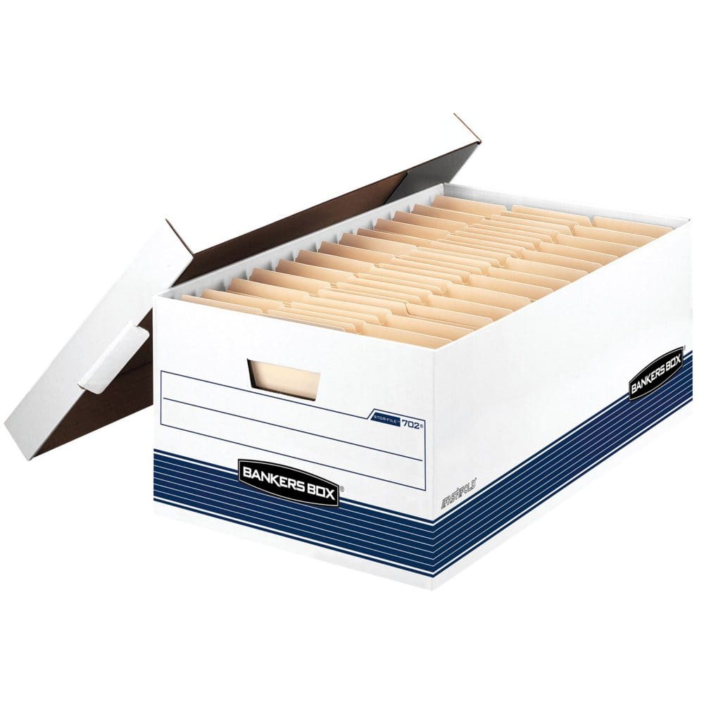 Bankers Box STOR/FILE Storage Box with Locking Lid White/Blue (Legal 12/Carton) - Portable Storage Boxes & Drawers - Bankers Box