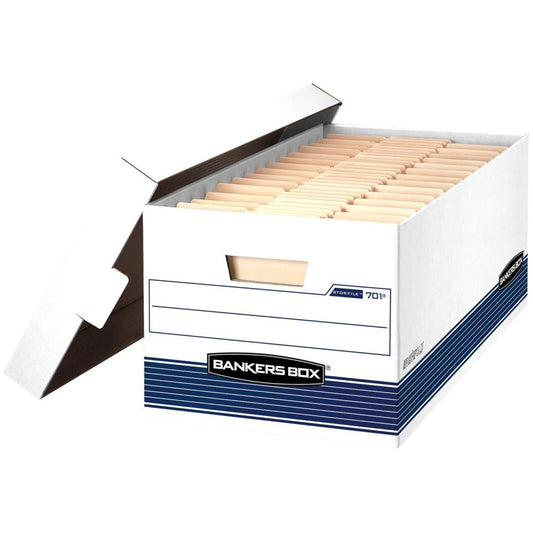 Bankers Box STOR/FILE Storage Box with Locking Lid White/Blue (Letter 4/Carton) - Portable Storage Boxes & Drawers - Bankers Box
