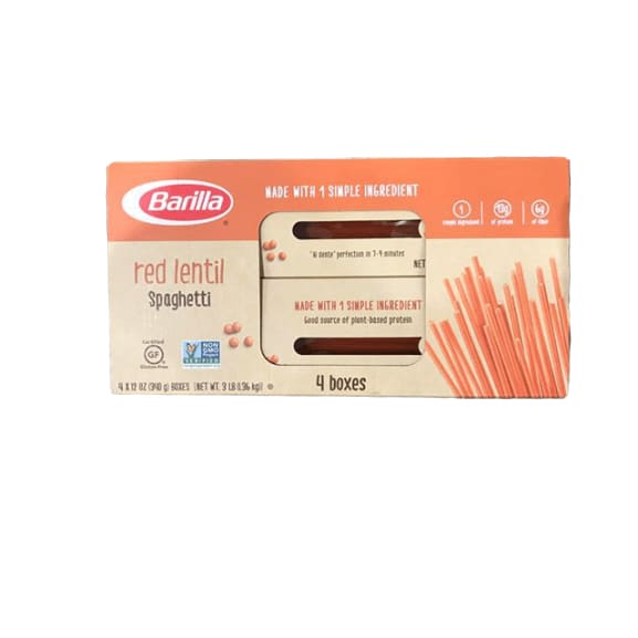 BARILLA Red Lentil Spaghetti, 12 Ounce Boxes (Pack of 4) - ShelHealth.Com