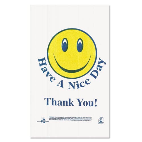 Barnes Paper Company Smiley Face Shopping Bags 12.5 Microns 11.5 X 21 White 900/carton - Food Service - Barnes Paper Company