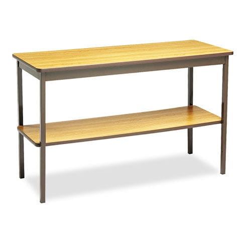 Barricks Utility Table With Bottom Shelf Rectangular 48w X 18d X 30h Oak/brown - Office - Barricks